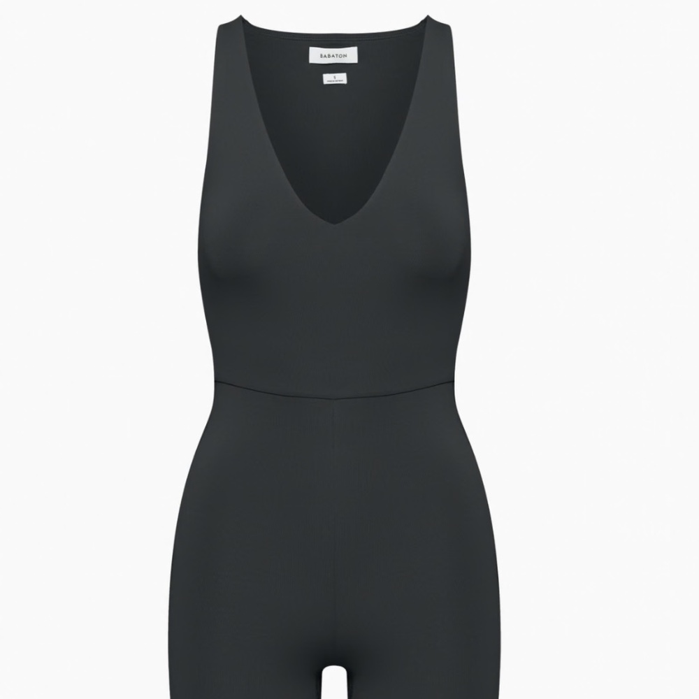 babaton contour v neck romper black xs